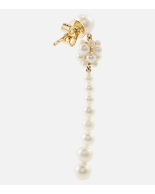 Sophie Bille Brahe White Colonna Perle 14kt Gold Drop Earrings With Pearls