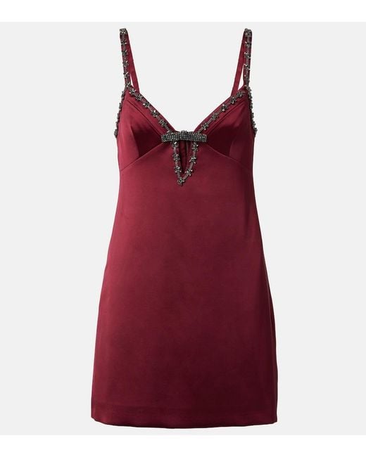 Self-Portrait Red Bow-Detail Embellished Satin Minidress