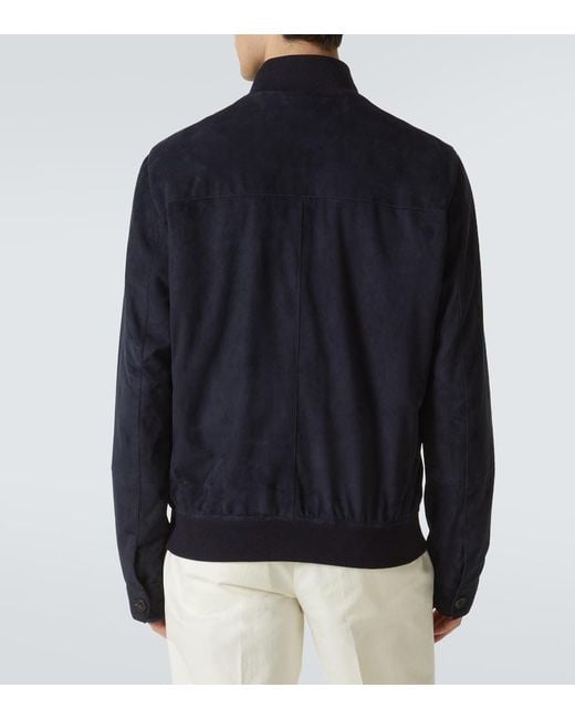 Rubinacci Blue Suede Bomber Jacket for men