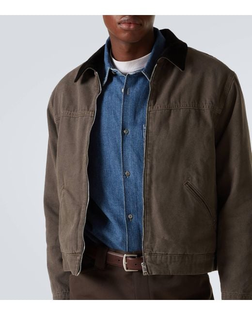 FRAME Gray Suede-trimmed Cotton Canvas Jacket for men