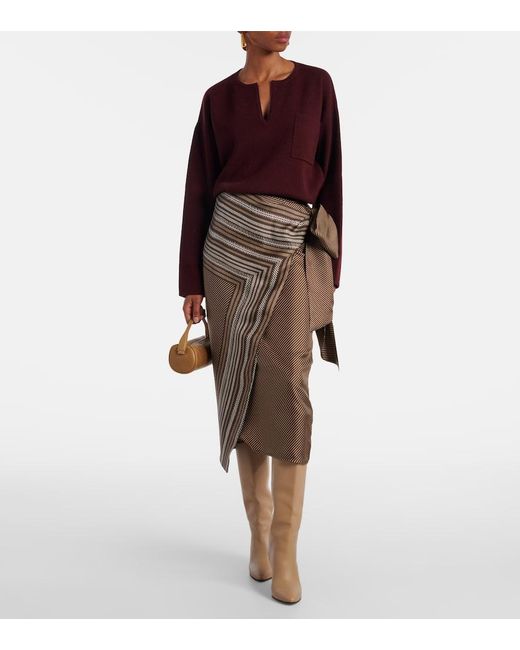Max Mara Brown Edro Striped Silk Wrap Skirt