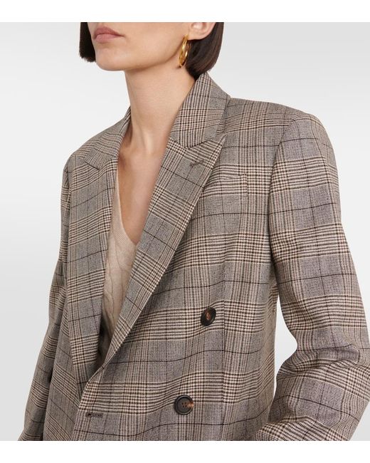 Brunello Cucinelli Gray Checked Wool And Cotton-Blend Blazer