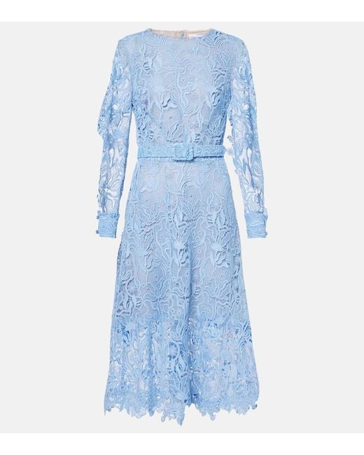 Oscar de la Renta Blue Floral Lace Cocktail Dress