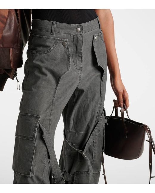 Acne Gray Mid-Rise Wide-Leg Cargo-Jeans