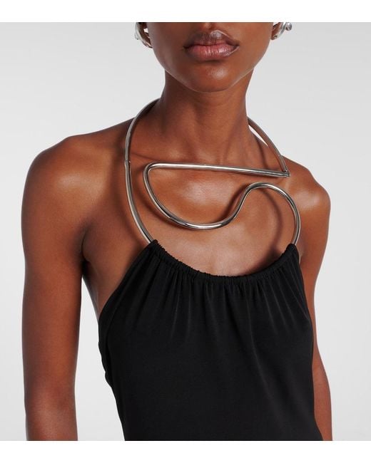Coperni Black Logo Necklace Embellished Halterneck Gown