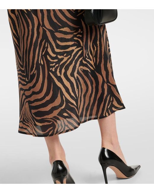 Rixo Brown Ardith Silk Crepe De Chine Midi Skirt