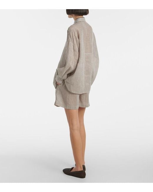 Brunello Cucinelli White Striped Linen And Silk Shirt