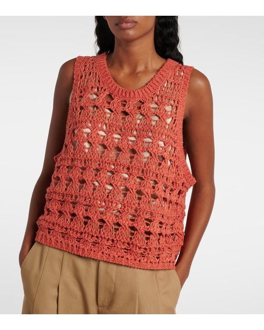 Brunello Cucinelli Red Jute And Cotton-Blend Sweater Vest