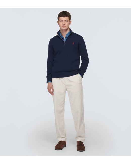 Pull zippe en coton Polo Ralph Lauren pour homme en coloris Blue