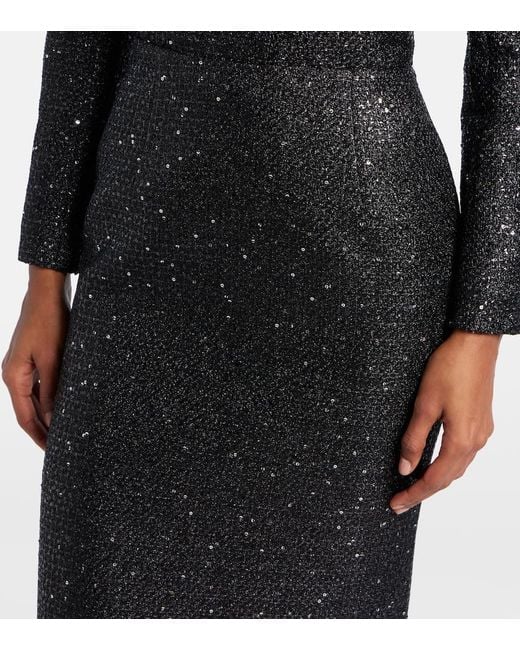 Carolina Herrera Black Sequined Lame Tweed Pencil Skirt