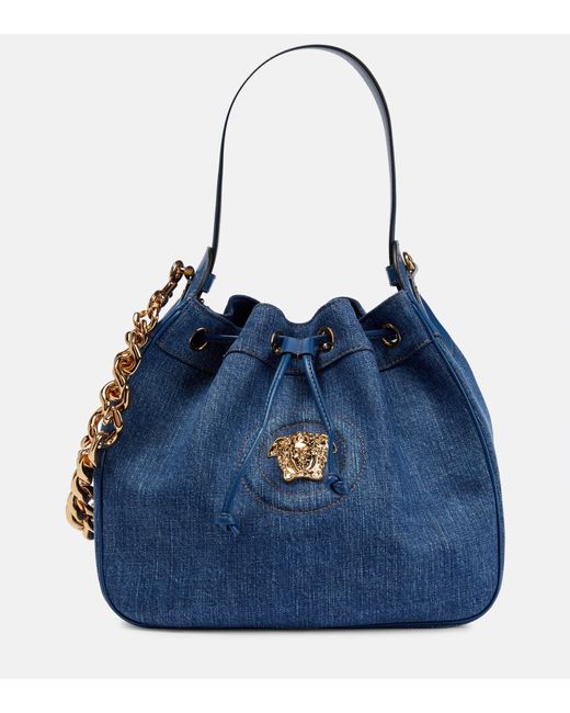Versace Blue Medusa Medium Denim Bucket Bag
