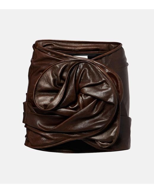 Magda Butrym Brown Gathered Leather Miniskirt