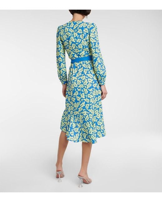 Diane von Furstenberg Blue Printed Tie-Waist Midi Dress