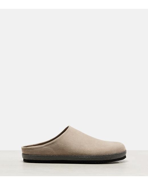 Brunello Cucinelli Natural Monili Suede Clogs