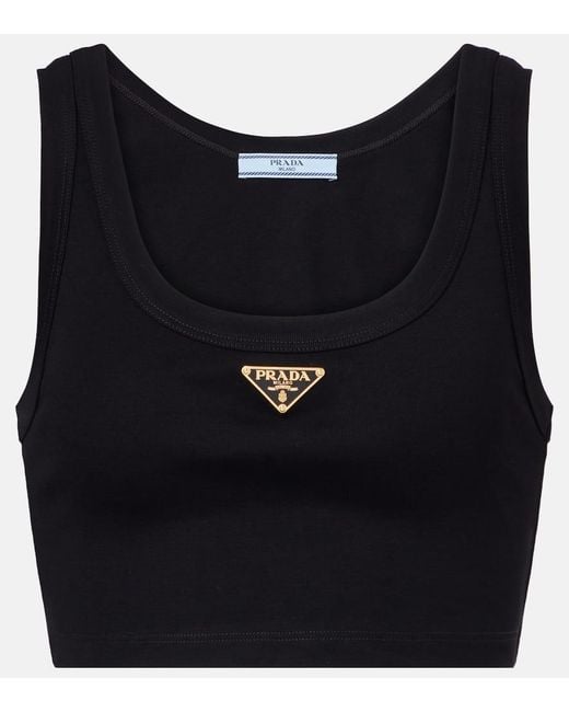 Prada Blue Logo Cotton Crop Top