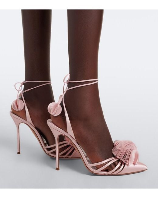 Aquazzura Pink Wild Bloom Satin Slingback Pumps