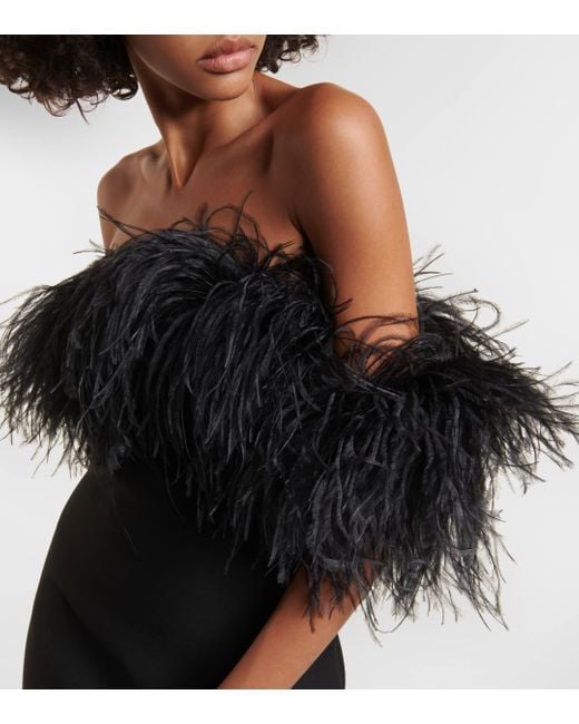Robe longue en Crepe Couture a plumes Valentino en coloris Black