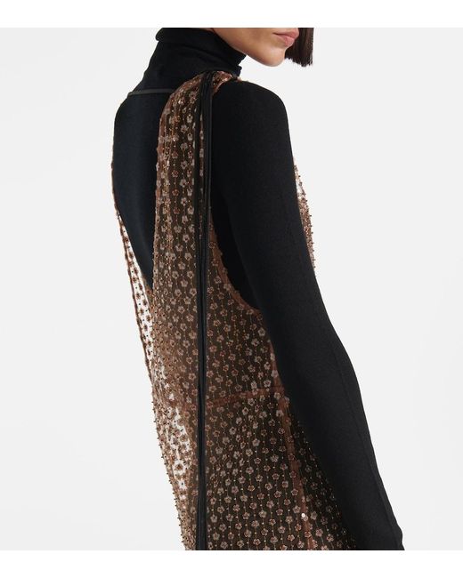 Dorothee Schumacher Brown Pure Glam Sequined Floral Wool Midi Dress