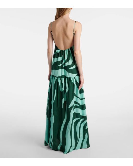 Johanna Ortiz Green Zea Palm Cotton Poplin Maxi Dress