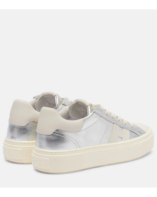 Hogan White Crosswind Metallic Leather Sneakers