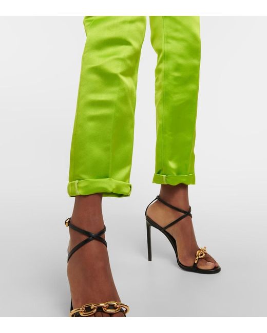 Tom Ford Green Cuffed Silk Straight Pants