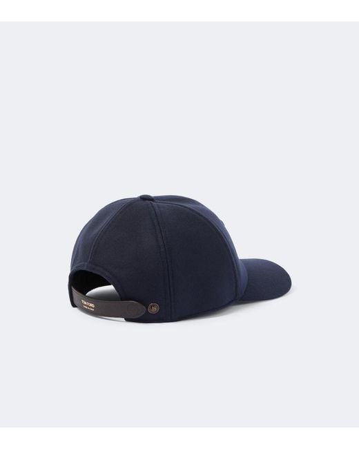 Tom Ford Blue Logo Cashmere Baseball Cap for men