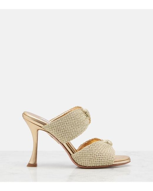 Aquazzura Natural Smile Raffia-Effect Mules