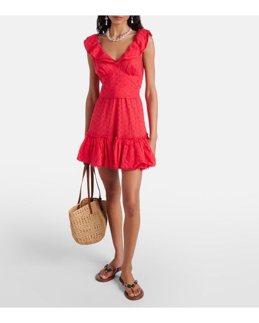 Poupette Red Bruna Ruffled Cotton Minidress