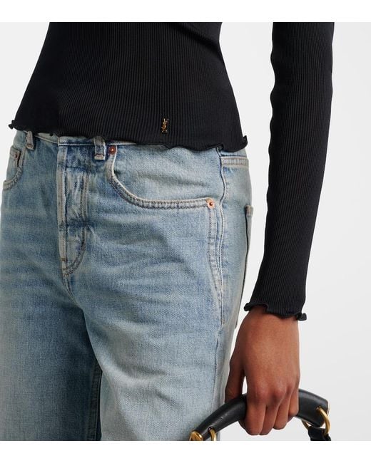Saint Laurent Black Ribbed-Knit Silk Top