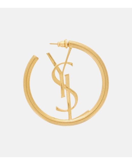 Saint Laurent Metallic Cassandre Hoop Earrings