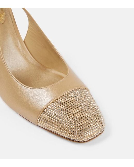 Rene Caovilla Natural Kristen Embellished Leather Slingback Pumps
