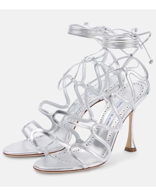 Sandales Fawda 105 En Cuir Metallise Manolo Blahnik en coloris White