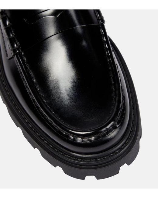 Tod's Black Schwarze Lederflache Slipper Für Damen