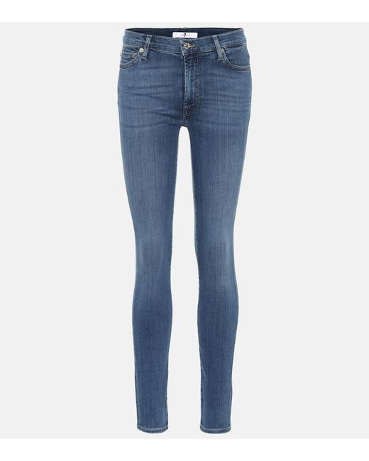 7 For All Mankind Blue Slim Illusion Luxe High-Rise Skinny Jeans