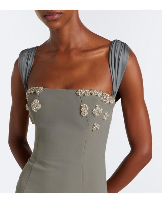 Rachel Gilbert White Malia Embellished Crepe Corset Gown