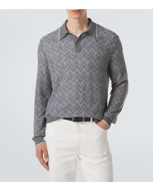 Missoni Gray Zigzag Cashmere Polo Sweater for men