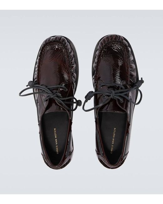 Dries Van Noten Black Patent Leather Boat Shoes for men