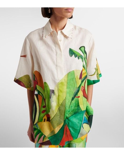 ALÉMAIS Green X Mokshini Linen Bowling Shirt