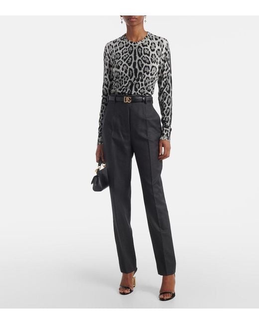 Dolce & Gabbana Black Animal-Print Silk Sweater