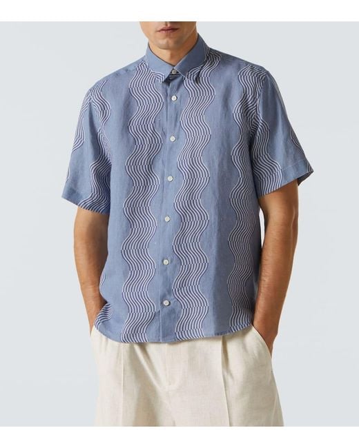 Frescobol Carioca Blue Castro Printed Linen Shirt for men