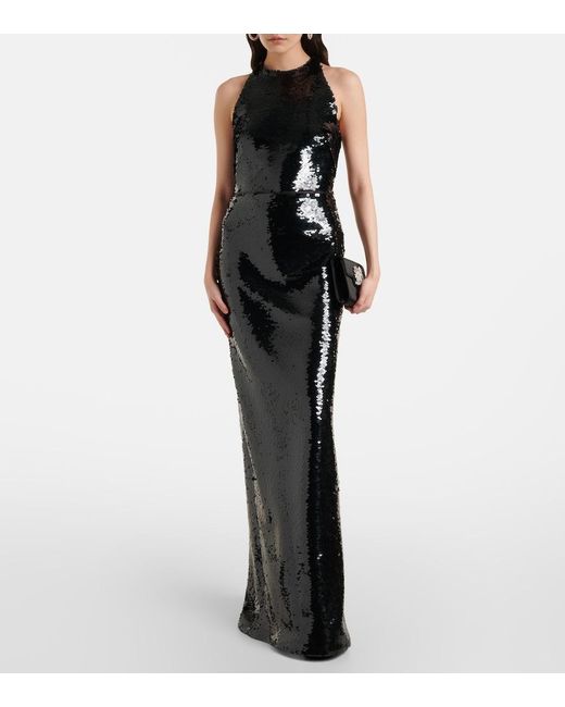 Safiyaa Black Santina Sequined Gown