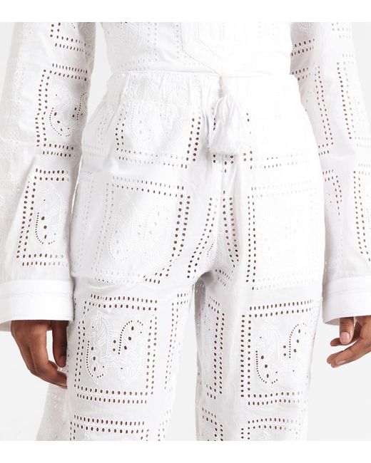 Tory Burch White Broderie Anglaise Cotton Cropped Pants