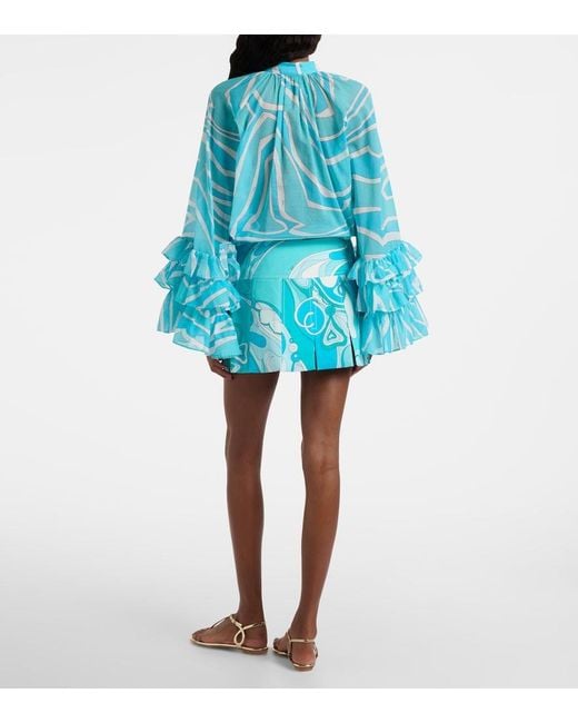 Emilio Pucci Blue Orchidee Cotton-Blend Gabardine Miniskirt