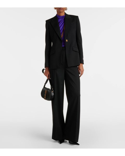 Pantalon ample a taille haute en laine Versace en coloris Black