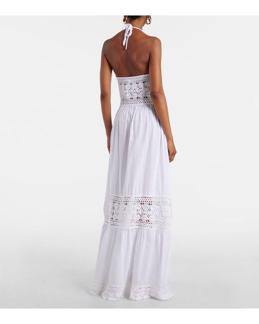Anna Kosturova White Filigree Crochet Halterneck Maxi Dress