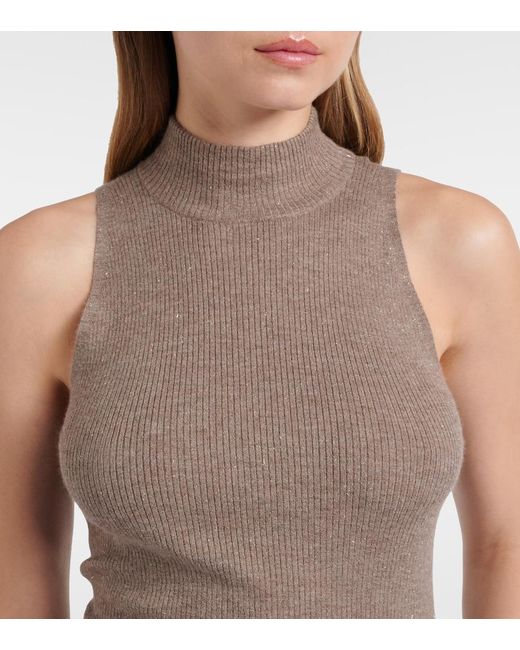 Brunello Cucinelli Brown Knitted Lame Top