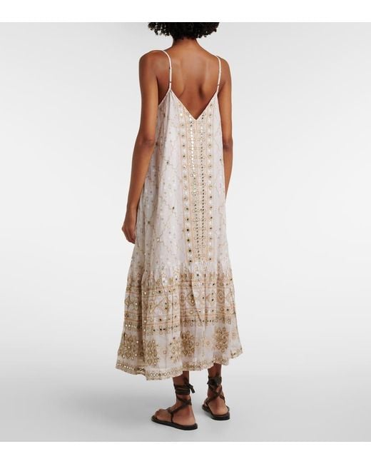 Juliet Dunn Natural Mosaic Printed Cotton Midi Dress