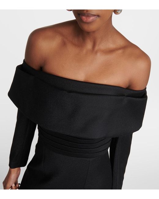 Emilia Wickstead Black Derika Off-the-shoulder Gathered Wool Midi Dress