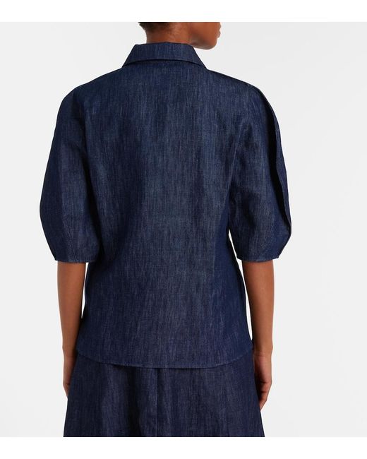 Gabriela Hearst Blue Sansi Cotton And Linen Denim Shirt