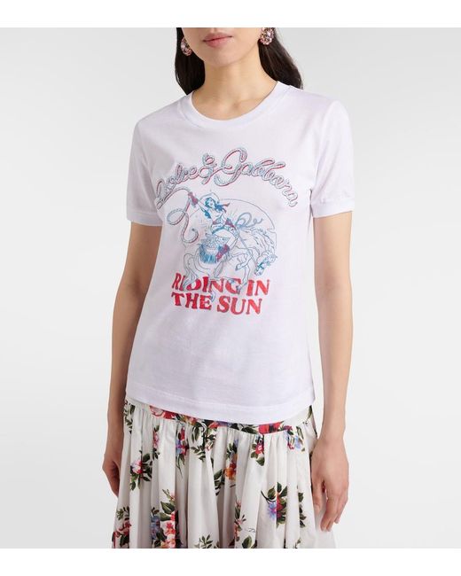 Dolce & Gabbana White Printed Cotton Jersey T-Shirt